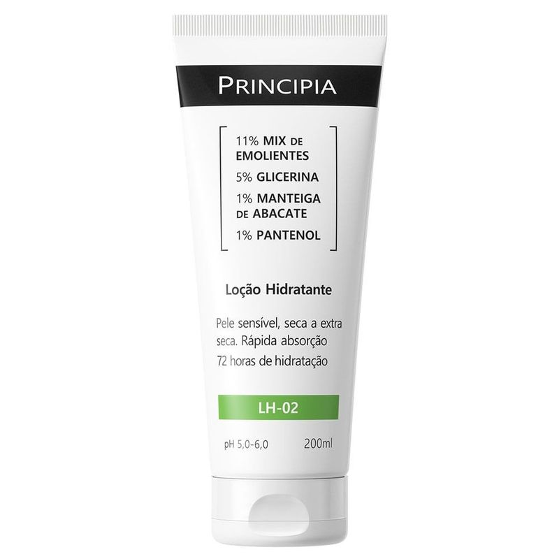 loção hidratante mix de emolientes + glicerina + manteiga de abacate + pantenol principia lh-02 200ml