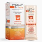 protetor solar facial stick fps50 imecap actsun toque seco tom 1.0 claro