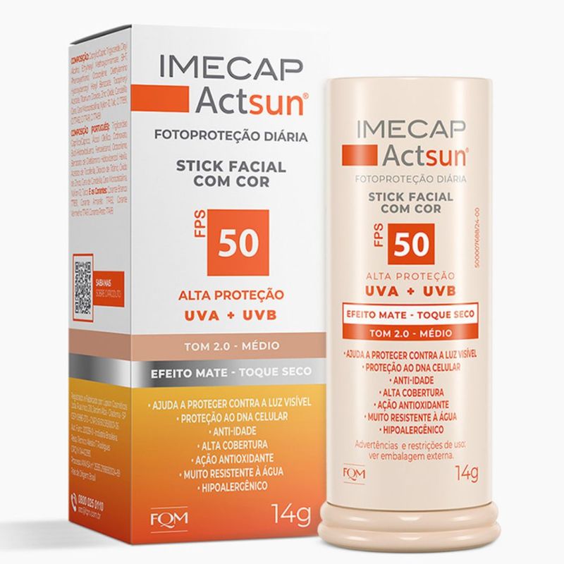 protetor solar facial stick fps50 imecap actsun toque seco tom 2.0 médio