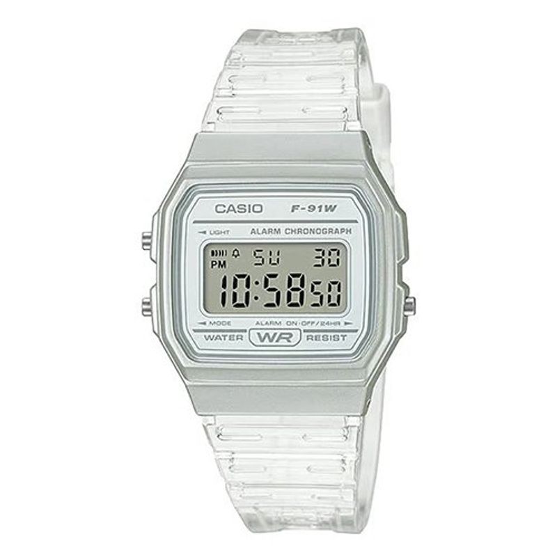 relógio casio standard digital unissex f-91ws-7df transparente