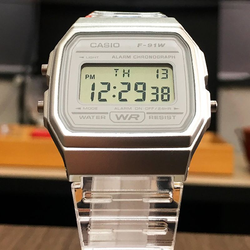 relógio casio standard digital unissex f-91ws-7df transparente