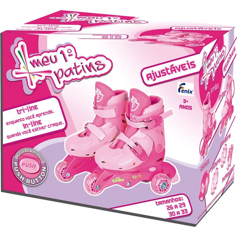 patins triline com kit de segurança fênix rosa tl-01r