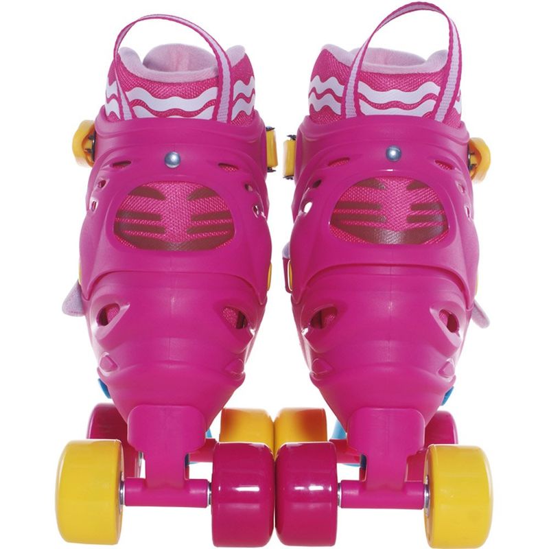 patins fênix 4 rodas com kit de segurança rosa e amarelo pf-05 32-35