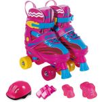 patins fênix 4 rodas com kit de segurança rosa e amarelo pf-05 32-35