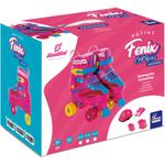 patins fênix 4 rodas com kit de segurança rosa e amarelo pf-05 32-35