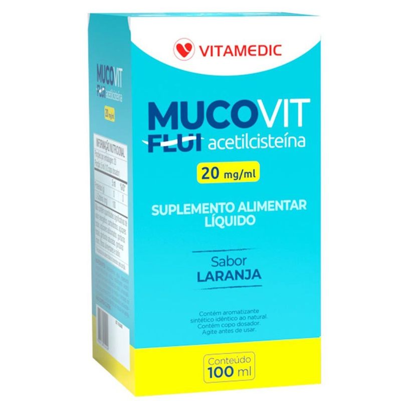 mucovit flui acetilcisteína 20mg/ml 100ml sabor laranja vitamedic
