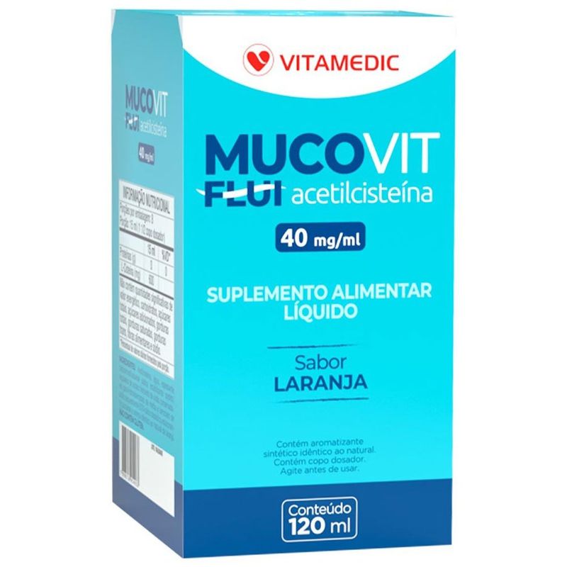 mucovit flui acetilcisteína 40mg/ml 120ml sabor laranja vitamedic