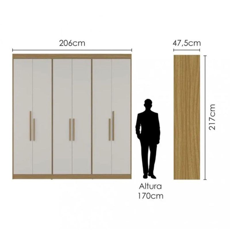 guarda-roupa 6 portas 2 gavetas herval com espelho ph18044