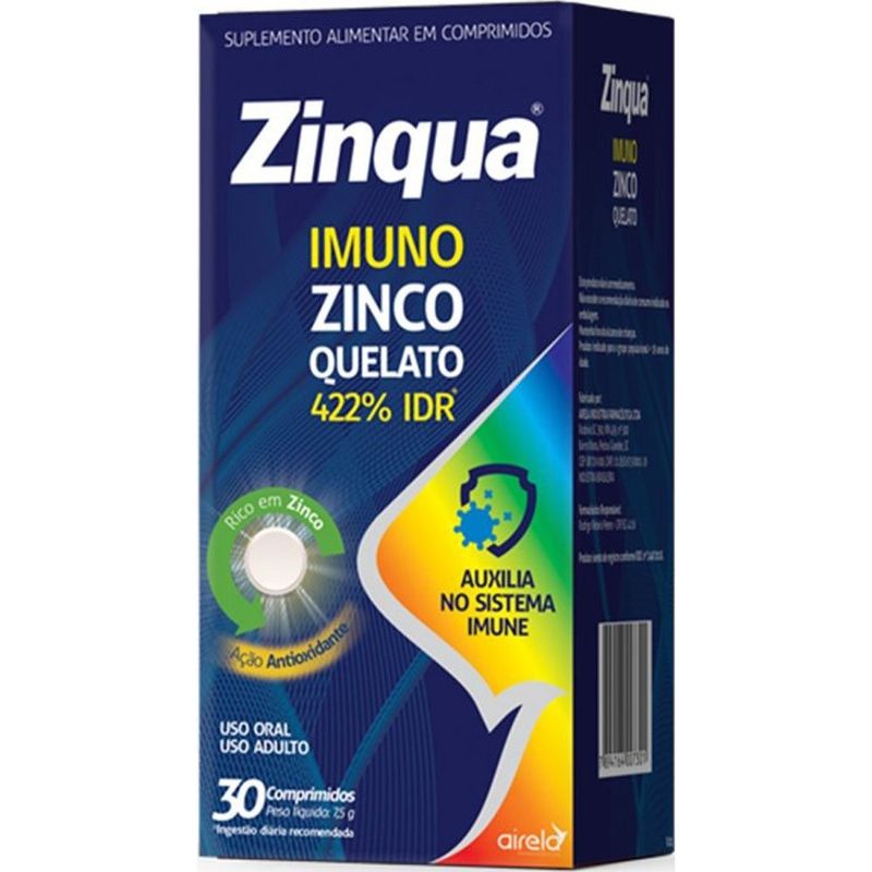 zinqua zinco quelato 29,56mg 30 comprimidos airela