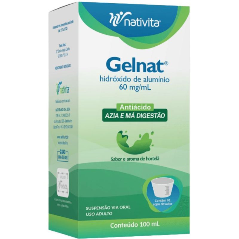 gelnat hidróxido de alumínio 60mg/ml 100ml suspensão oral sabor hortelâ nativita