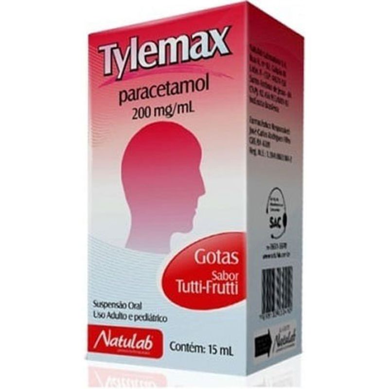 tylemax paracetamol 200mg/ml 15ml solução oral gotas natulab
