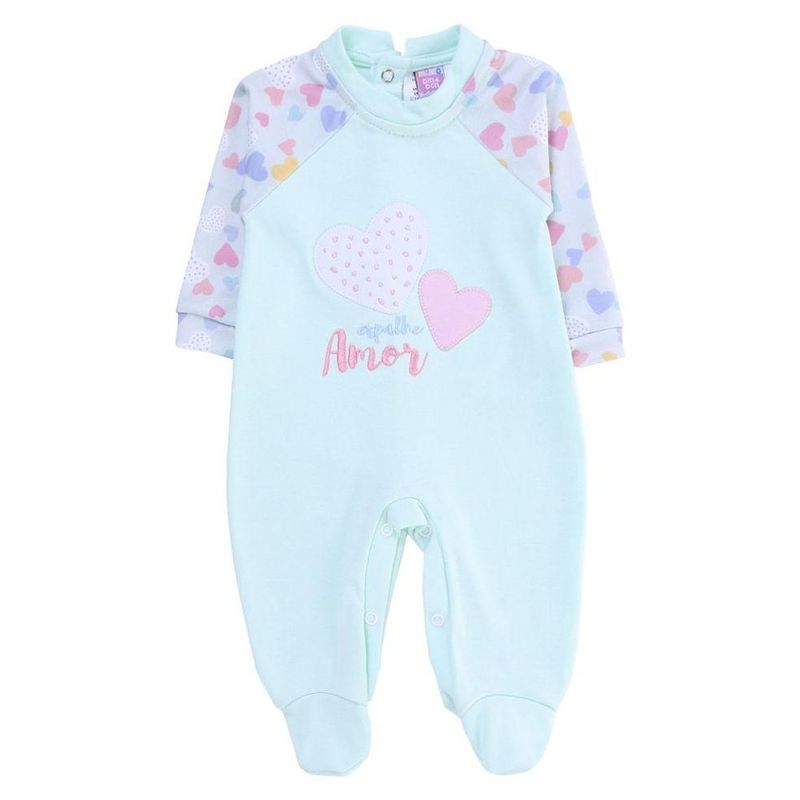 macacão longo bebê din don m coração verde (mp)