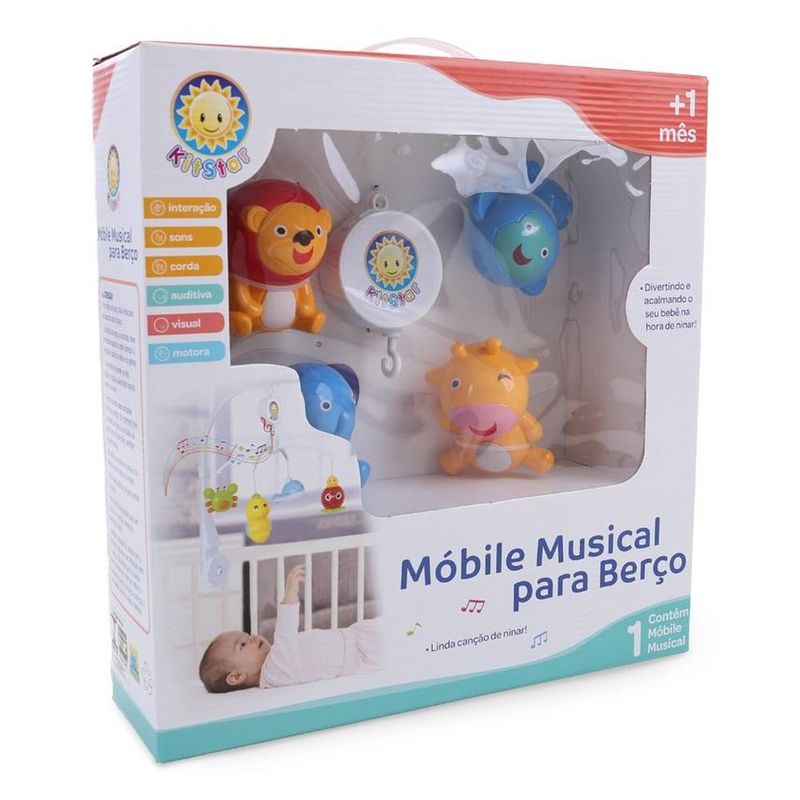 móbile musical giratório kitstar para berço bichinhos (mp)