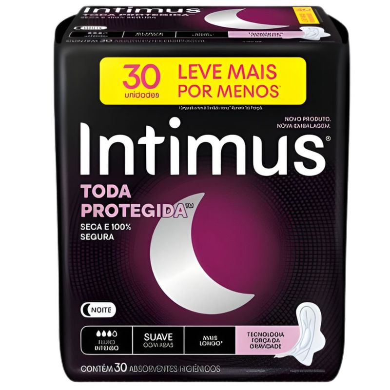 absorvente íntimus noturno suave com abas 30 unidades