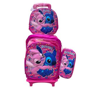 Kit Mochila De Rodinhas Pacific 3 Peças Stitch Angel (MP)