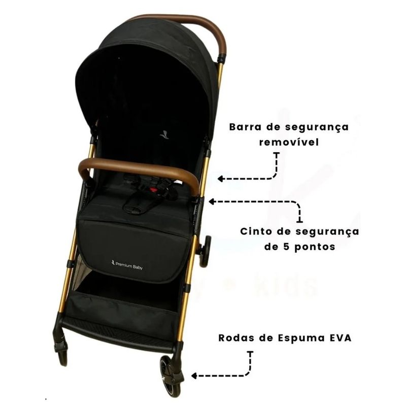 carrinho de bebê premium baby zurich até 22kg preto e marrom (mp)