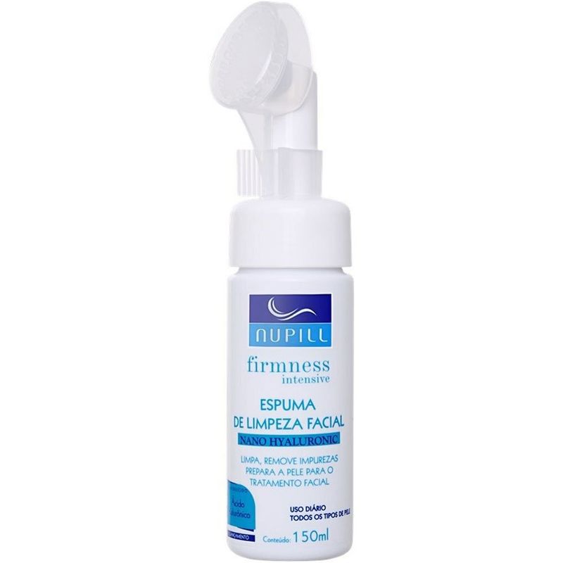 espuma de limpeza facial com aplicador e massageador nupill nano hyaluronic 150ml