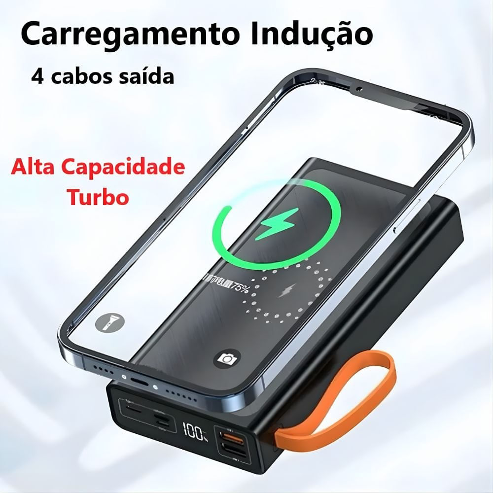 Power Bank 20000mAh com 4 Cabos e Indução H'Maston
