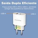 fonte h'maston turbo 50w usb + usb-c lr28-4 (mp)