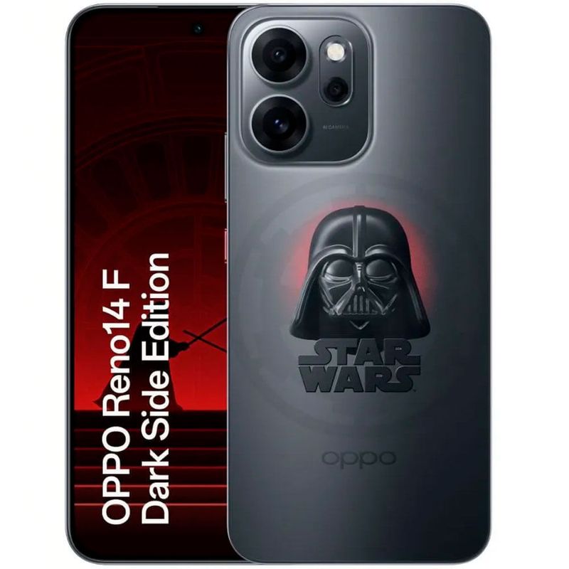 smartphone oppo reno14 f dark side edição limitada star wars 256gb tela 6.57" 12gb ram preto