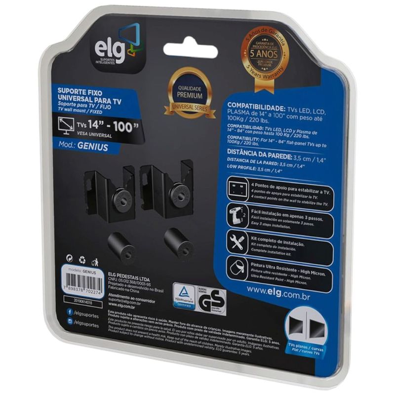 suporte fixo para tv de 14" a 100" elg genius preto