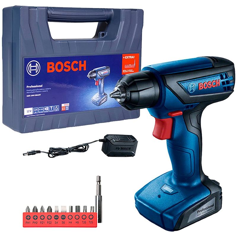 furadeira parafusadeira/bateria bosch gsr 1000 smart 127 1,5ah embutida bivolt 12v