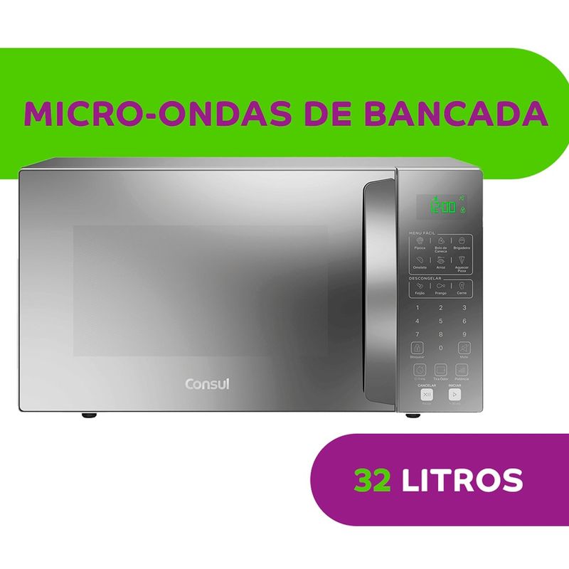 micro-ondas consul 32 litros espelhado menu fácil cinza cms46ar