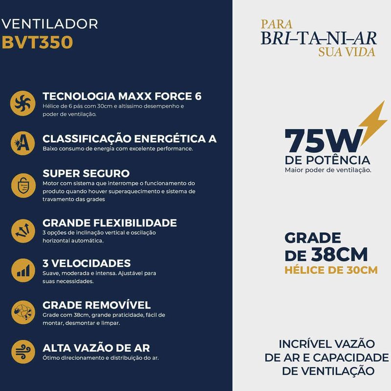 ventilador de coluna britânia max force preto bvt350