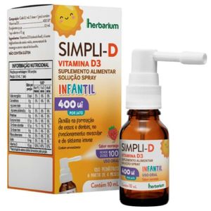 Simpli-D Vitamina D Infantil 400UI 10ml Spray Sabor Morango Herbarium
