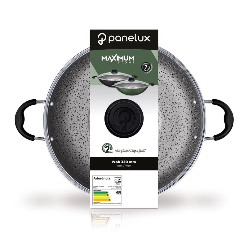 panela de alumínio panelux 32cm wok antiaderente maximum stone verde (mp)