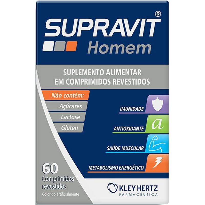 supravit homem 60 comprimidos revestidos suplemento vitamínico mineral kley hertz