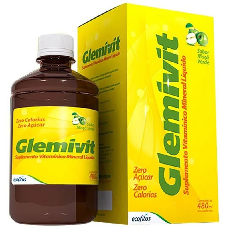 glemivit suplemento vitamínico e mineral líquido 480ml sabor maçã verde ecofitus