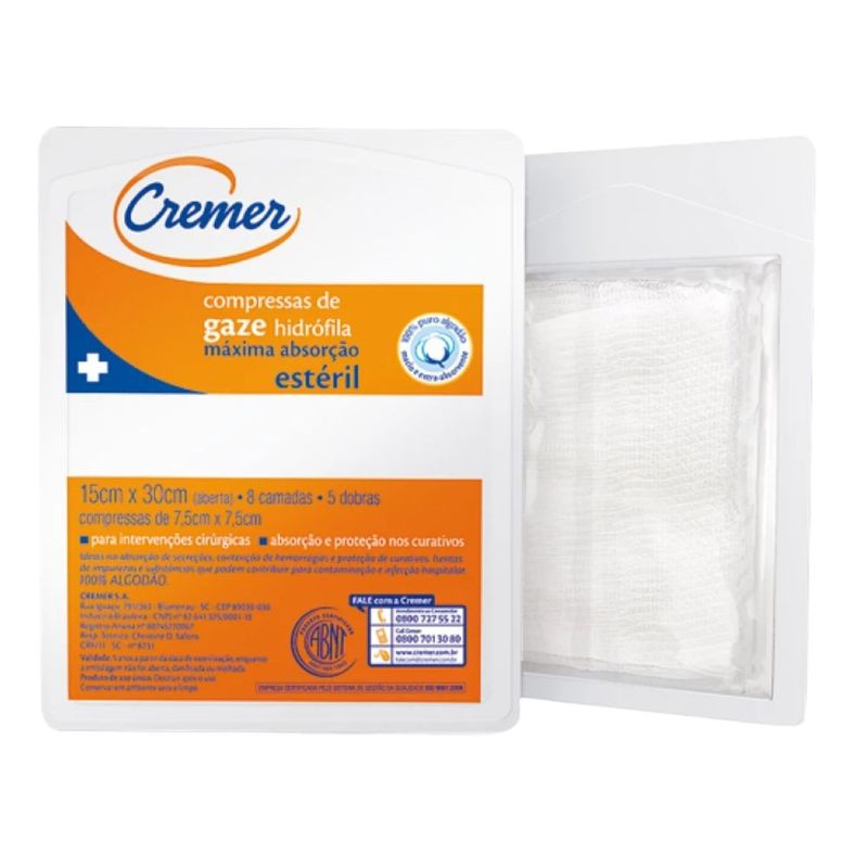 compressa gaze estéril cremer 11 fios 7,5 x 7,5 com com 10 unidades