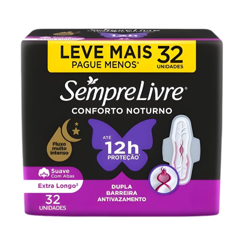 sempre livre absorvente noturno com abas suave leve 32 pague