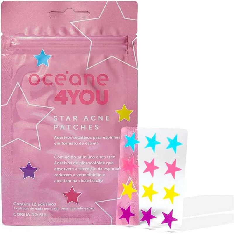 adesivos secativos para espinhas com ácido salicílico star acne patches océane 4you 12 unidades