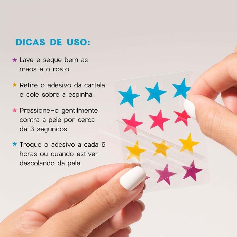 adesivos secativos para espinhas com ácido salicílico star acne patches océane 4you 12 unidades