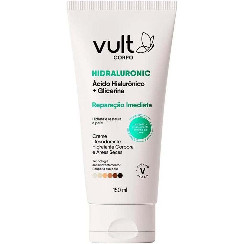 creme desodorante hidratante corporal e áreas secas vult hidraluronic reparação imediata 150ml