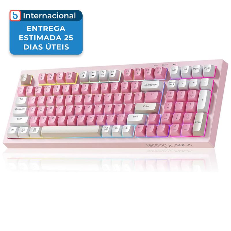 teclado ergonômico leobog sem fio rosa a-mbi