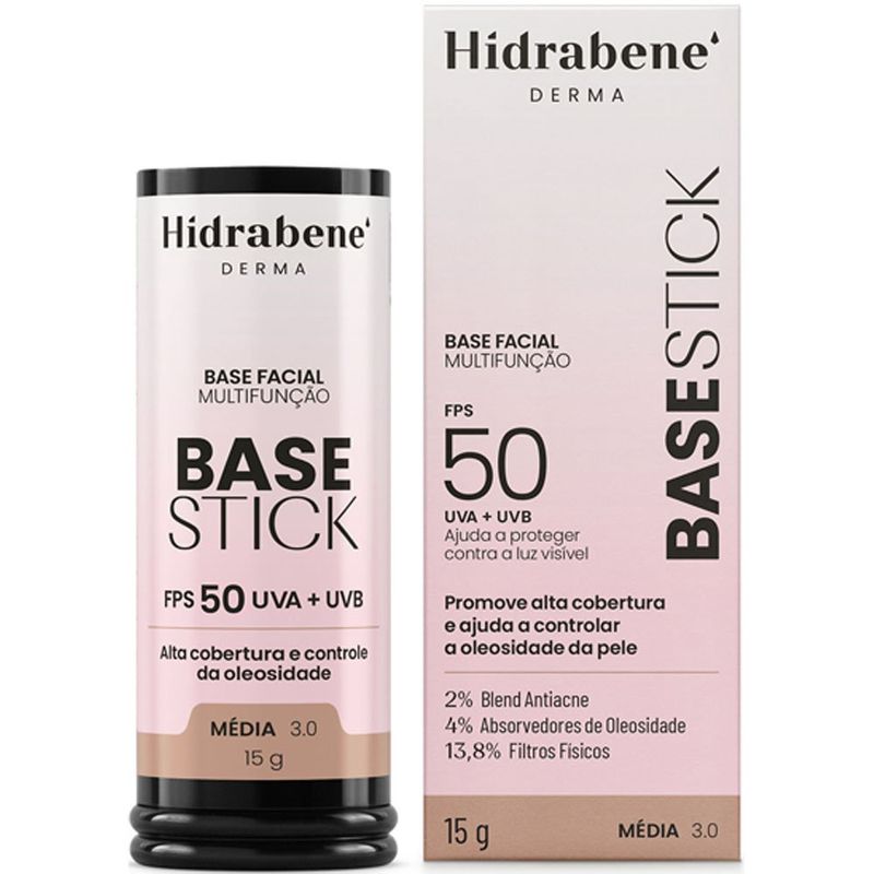 base facial multifuncional stick hidrabene fps50 média 3.0 15g