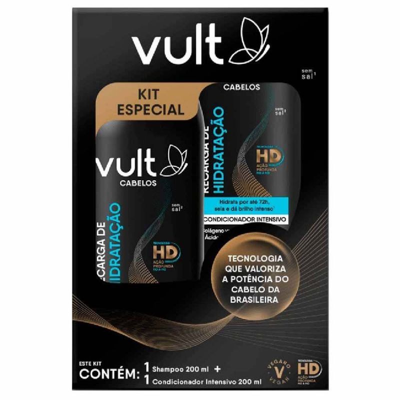 kit vult cabelos recarga de hidratação shampoo 200ml + condicionador intensivo 200ml