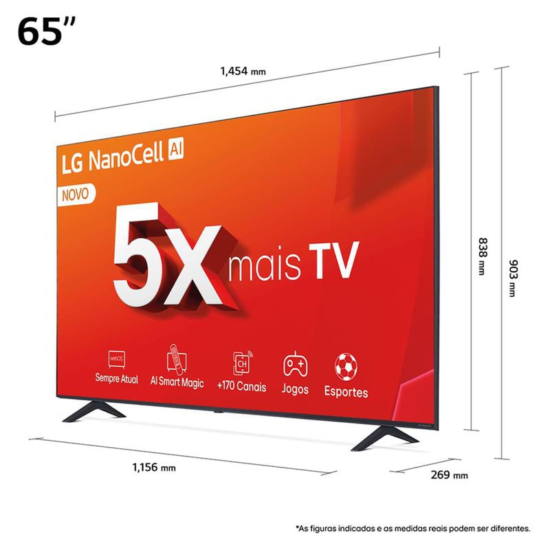 smart tv lg 65" 4k nanocell processador 5 ger7 ia hub alexa webos 24 65nano80