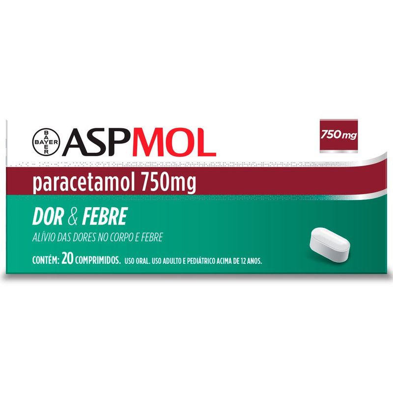 aspmol paracetamol 750mg 20 comprimidos bayer
