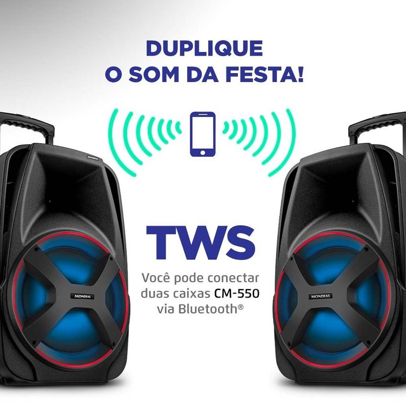 caixa de som amplificada mondial connect power plus bluetooth 550w bivolt preto (cm-550)