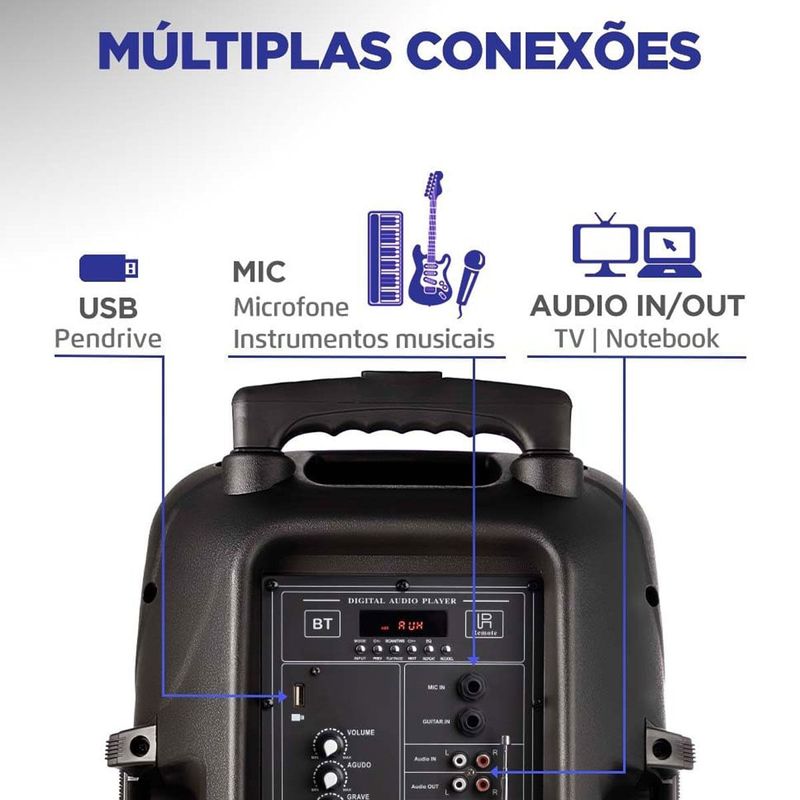 caixa de som amplificada mondial connect power plus bluetooth 550w bivolt preto (cm-550)