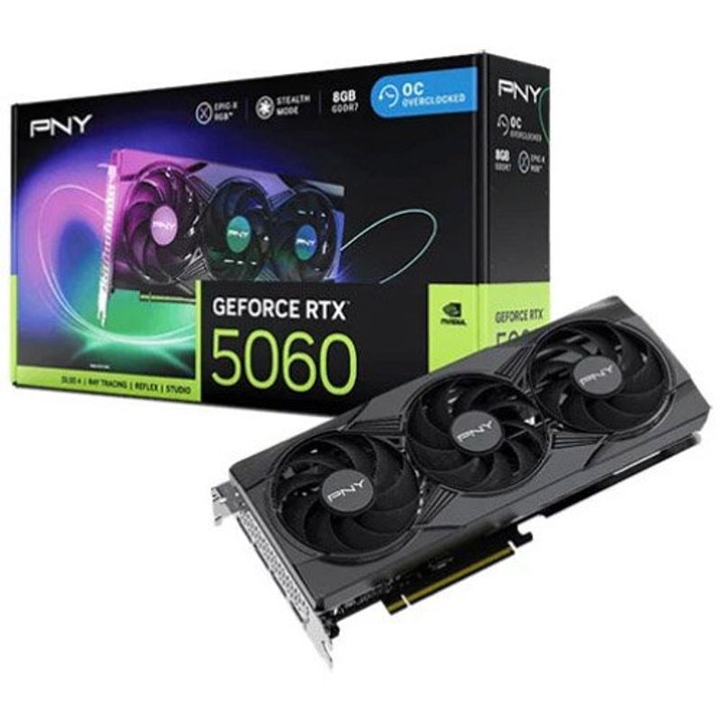 placa de vídeo pny 5060 argb oc epic x 8gb gddr7 sff-ready 2 sliot preto w-bi