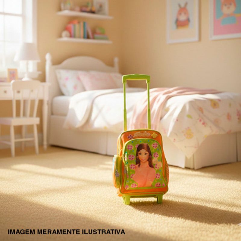 mochila de rodinhas tm barbie flowers 40x26cm laranja (mp)
