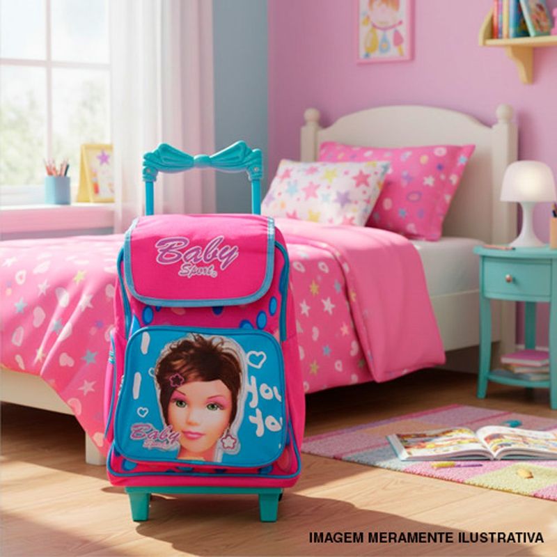 mochila de rodinhas tm baby sport 45x35cm rosa e azul (mp)
