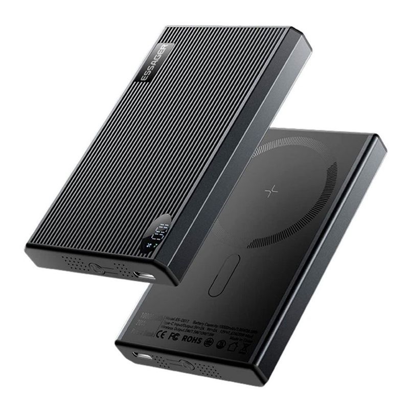 carregador portátil essager 10000 mah wireless usb-c 20w edy1w-sy0g-z preto (mp)