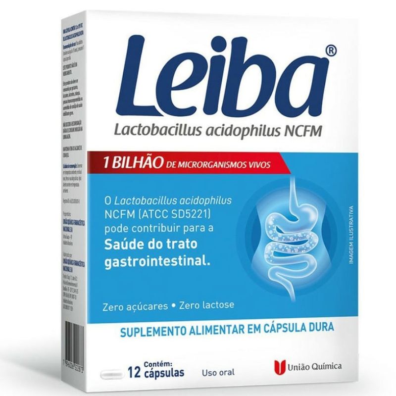 leiba lactobacillus acidophillus 12 cápsulas probiótico 1 bilhão união química