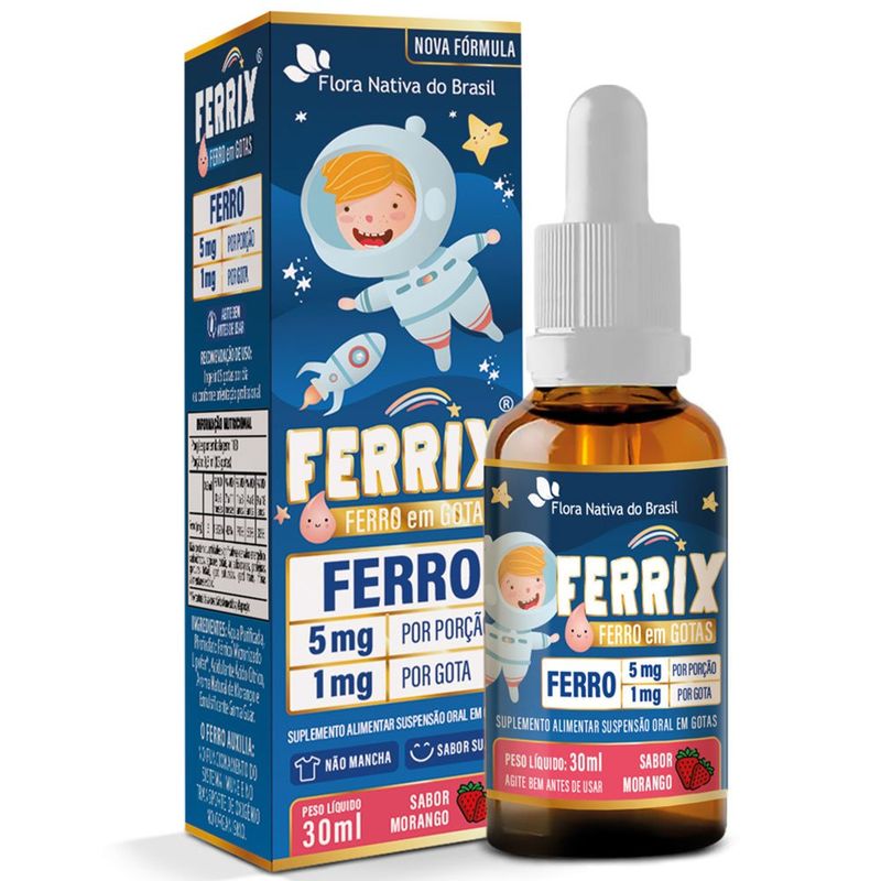 suplemento alimentar ferrix kids sabor morango 30ml flora nativa